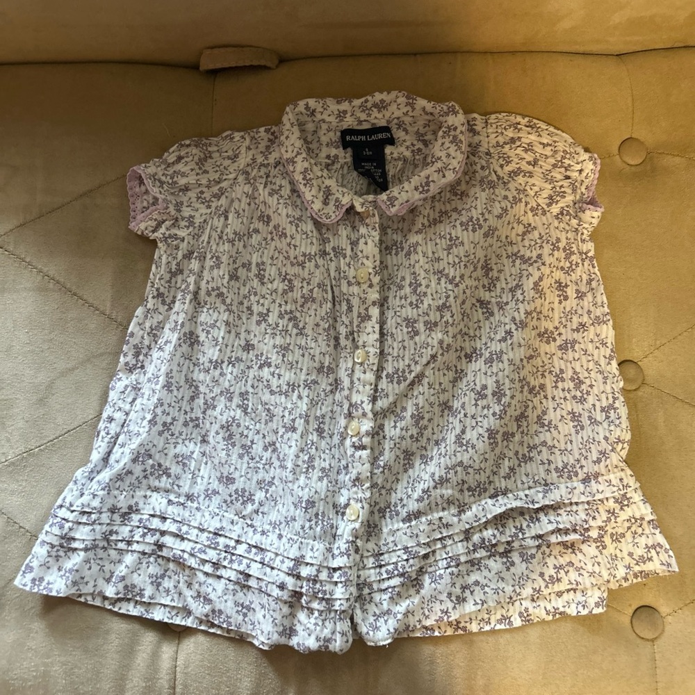 Ralph Lauren Baby 3-6 Months Purple Floral Short Sleeve Collared Shirt